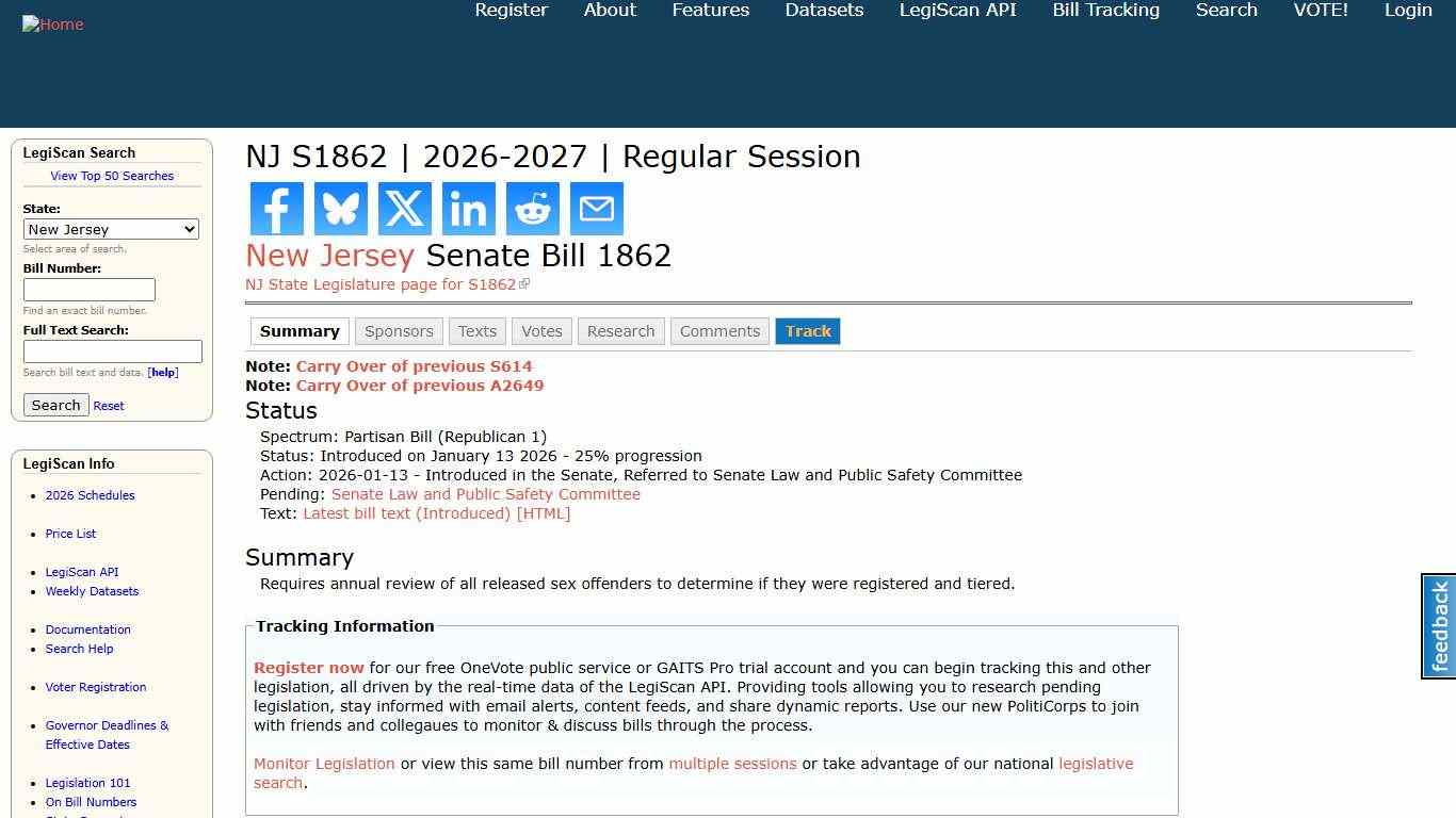 NJ S1862 2026-2027 Regular Session LegiScan