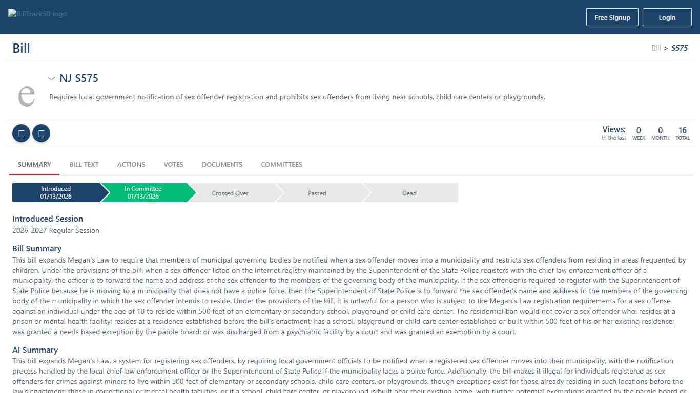 NJ S575 BillTrack50