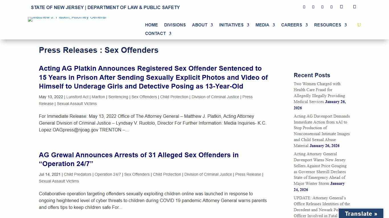 Sex Offenders Archives - New Jersey Office of Attorney General