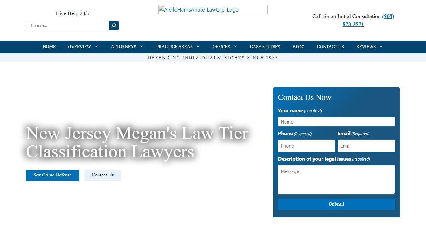 NJ Megan's Law Tier Classification Lawyers - (908) 873-3571